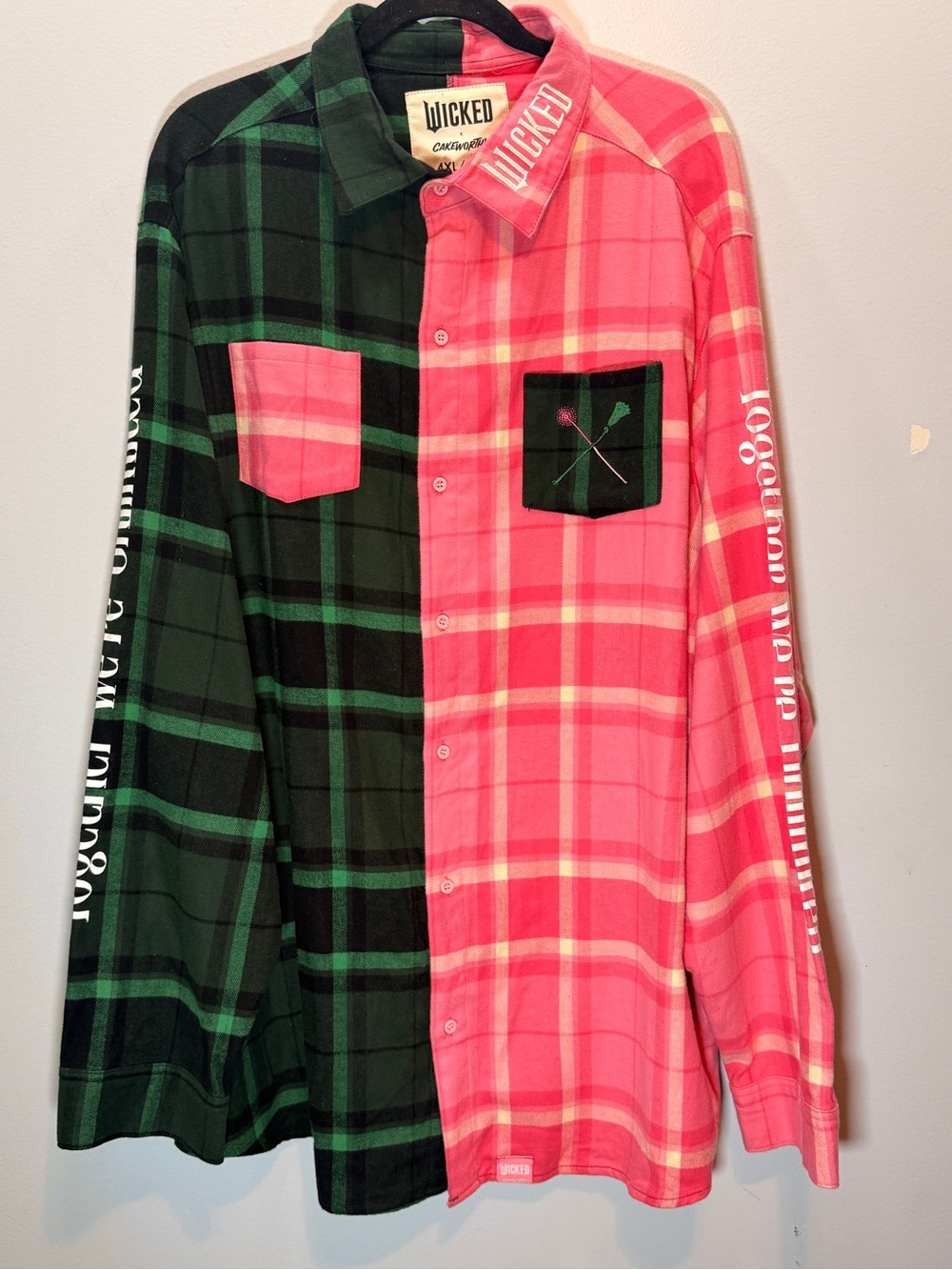 Cakeworthy Wicked Two-Tone Flannel Plaid Button-Up Shirt - Pink & Green